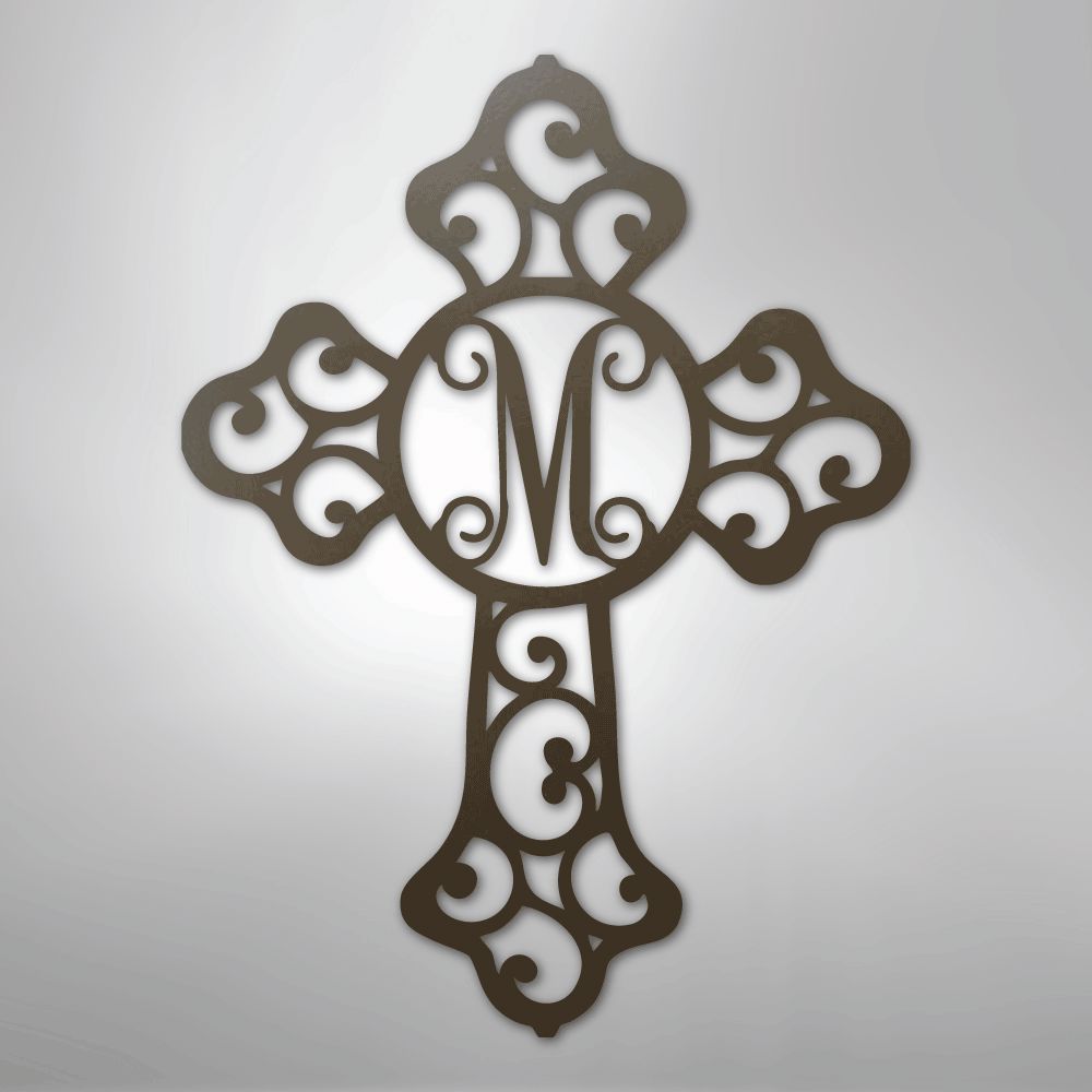 Custom Initial Cross Monogram - Steel Sign Christian Wall Decor
