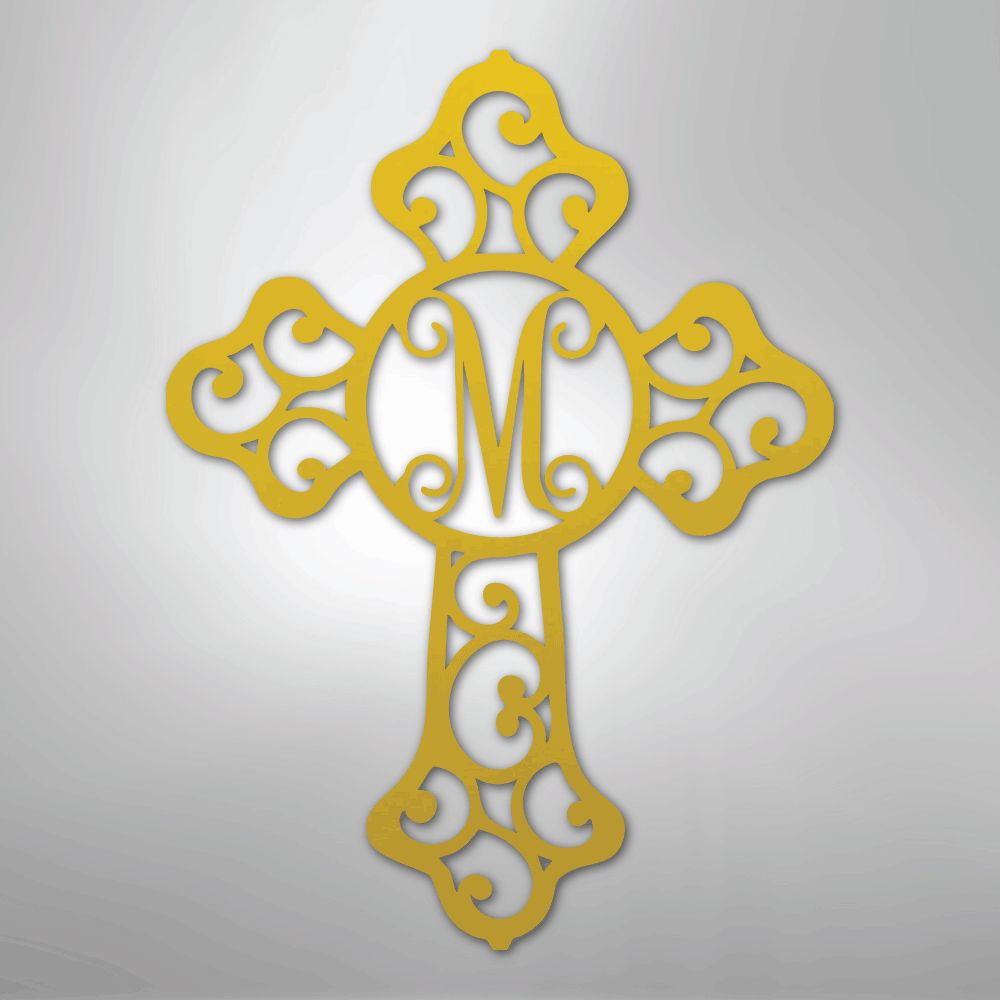 Custom Initial Cross Monogram - Steel Sign Christian Wall Decor