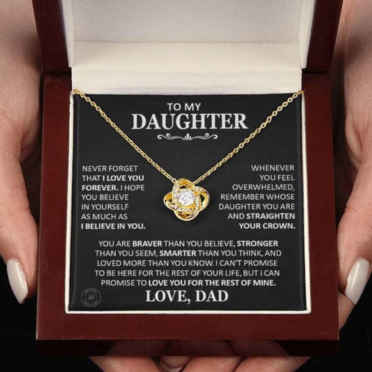 Beautiful Gift for Daughter From Dad "Never Forget That I Love You Forever" Classic Necklace Jewelry 18K Yellow Gold Finish Mahogany Style Box w/ LED Light (Best Seller) 