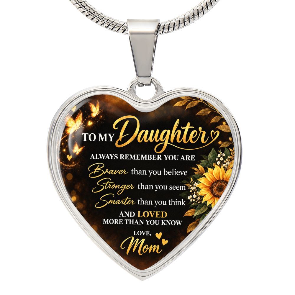 To My Daughter Love Mom Always Remember Heart Pendant Necklace Jewelry Luxury Necklace (Silver) No 