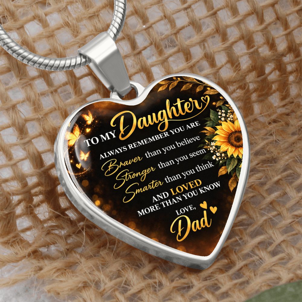 To My Daughter Love Dad Always Remember Heart Pendant Necklace Jewelry 