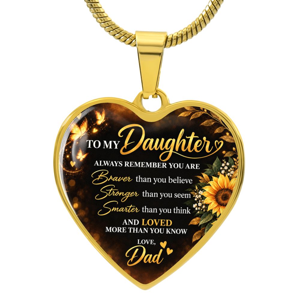 To My Daughter Love Dad Always Remember Heart Pendant Necklace Jewelry Luxury Necklace (Gold) No 