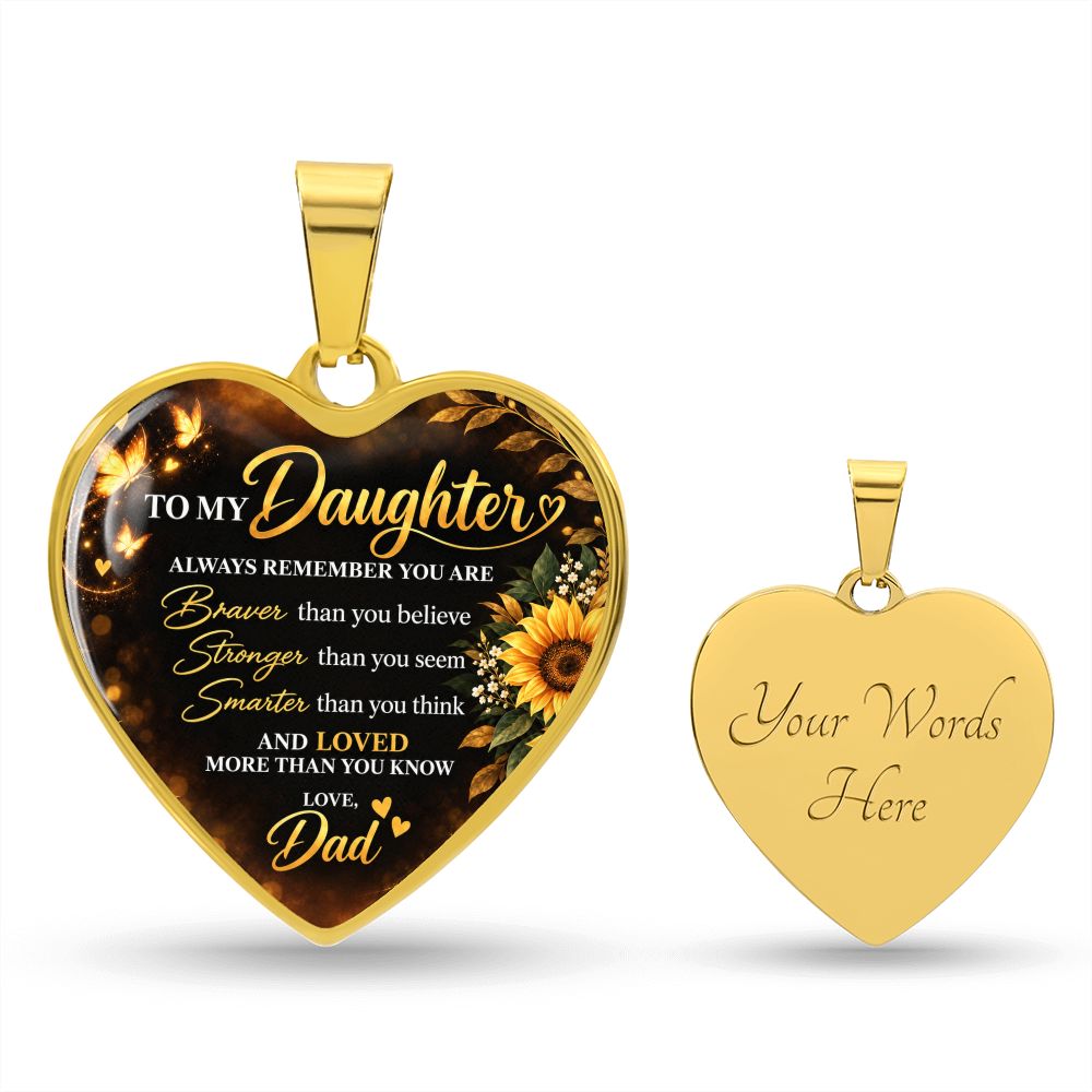 To My Daughter Love Dad Always Remember Heart Pendant Necklace Jewelry 