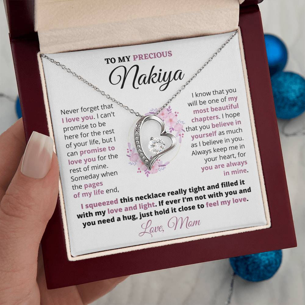 Gift For Precious Nakiya "Always Keep Me In Your Heart" Love Mom Heart Necklace