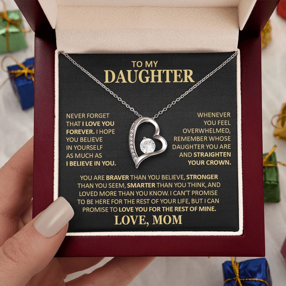 Unique Gift for Daughter From Mom "Never Forget That I Love You" Heart Necklace Jewelry 