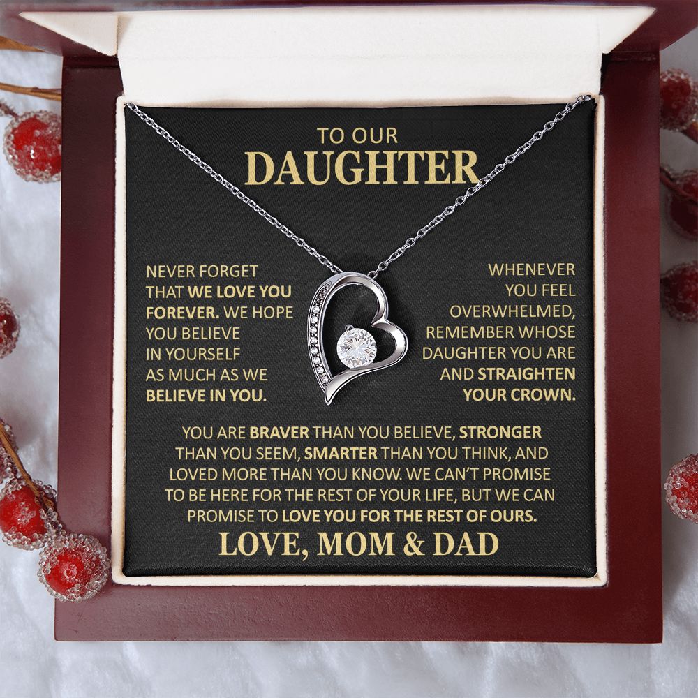 Beautiful Gift for Daughter From Mom and Dad "Never Forget That We Love You" Heart Necklace Jewelry 