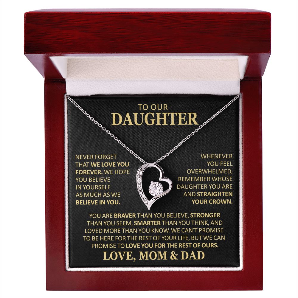 Beautiful Gift for Daughter From Mom and Dad "Never Forget That We Love You" Heart Necklace Jewelry 