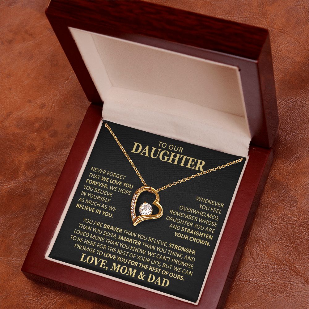Beautiful Gift for Daughter From Mom and Dad "Never Forget That We Love You" Heart Necklace Jewelry 