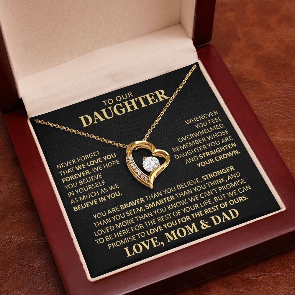 Beautiful Gift for Daughter From Mom and Dad "Never Forget That We Love You" Heart Necklace Jewelry 