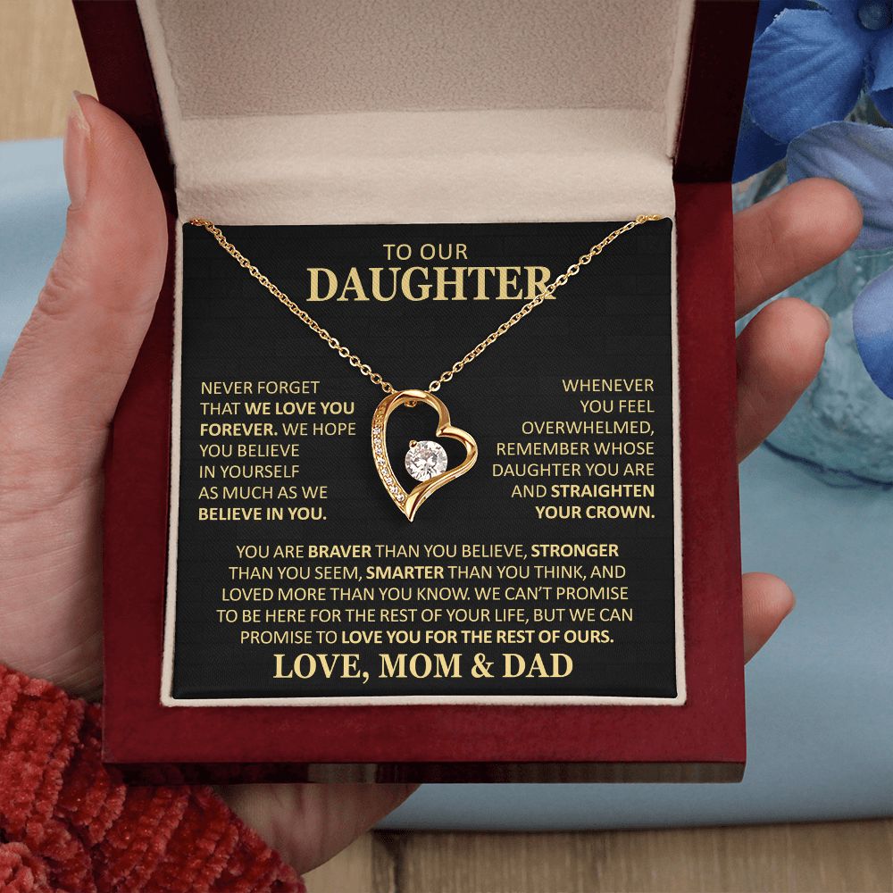 Beautiful Gift for Daughter From Mom and Dad "Never Forget That We Love You" Heart Necklace Jewelry 