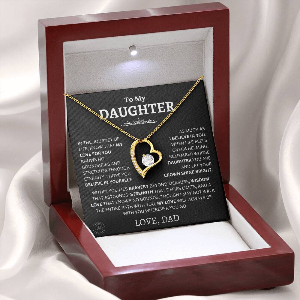 Gift For Daughter From Dad "Let Your Crown Shine Bright" Necklace Jewelry 18k Yellow Gold Finish Mahogany Style Luxury Box w/LED (Most Popular) 
