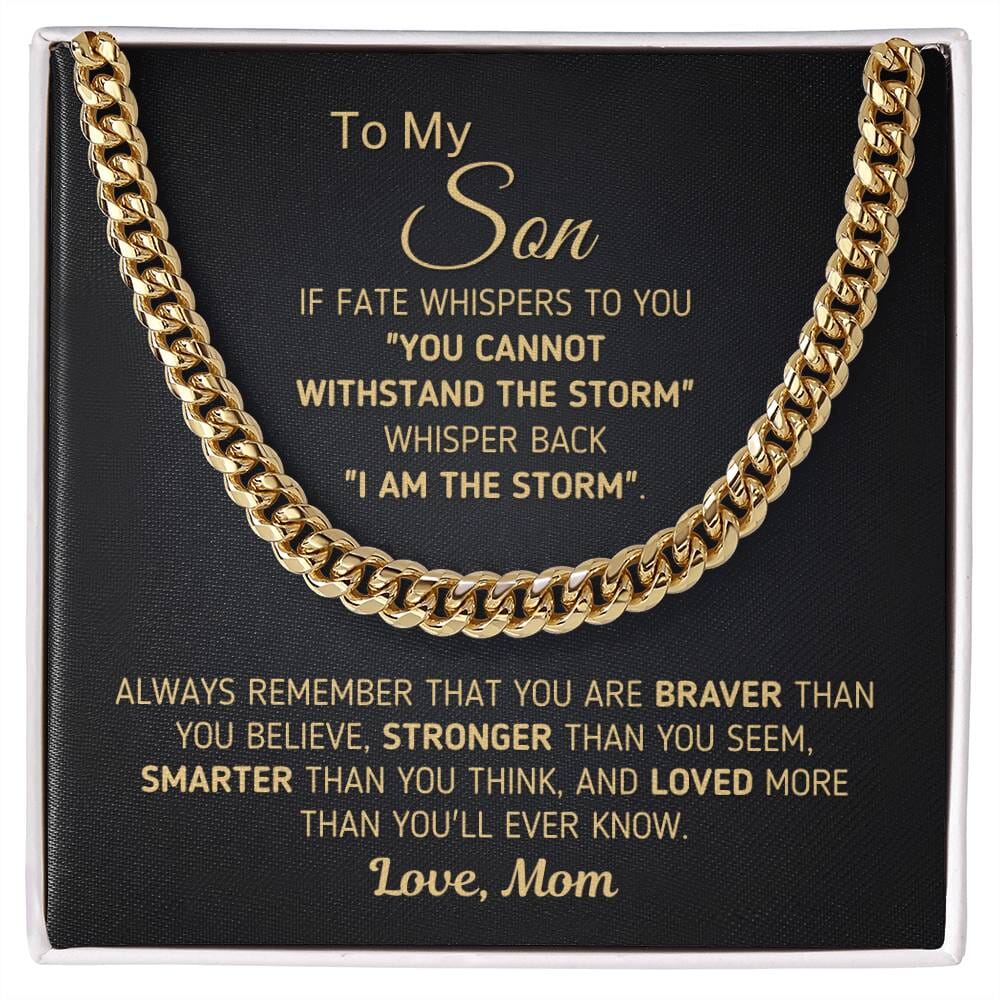Powerful Gift for Son From Mom "I Am The Storm" Chain Necklace Jewelry Stainless Steel Mahogany Style Luxury Box (w/LED) 