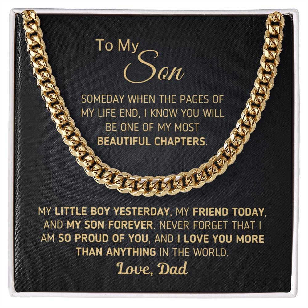 Gift for Son From Dad "Beautiful Chapters" Chain Necklace Jewelry 14K Yellow Gold Finish Two-Toned Gift Box 