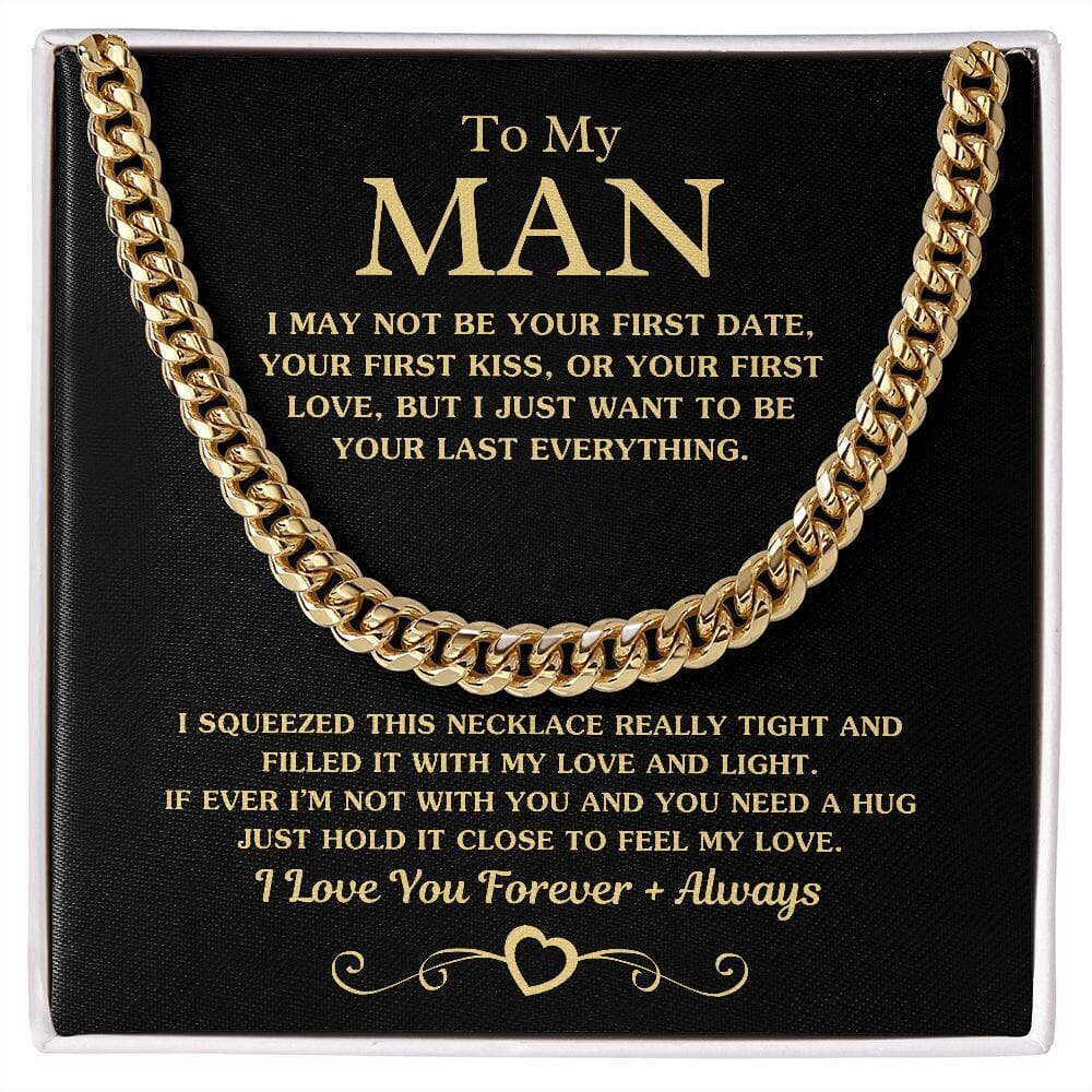 To My Man "Your Last Everything" Necklace and Message Card Jewelry 14K Yellow Gold Finish Two-Toned Gift Box 