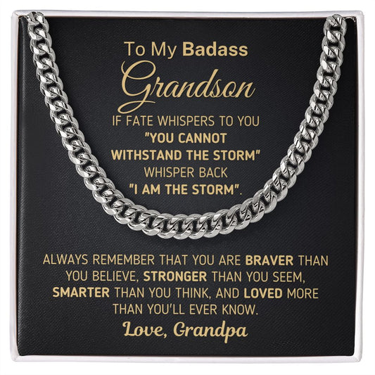 Gift for Grandson From Grandpa "I Am The Storm" Chain Necklace Jewelry Stainless Steel Two-Toned Gift Box 