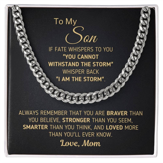 Powerful Gift for Son From Mom "I Am The Storm" Chain Necklace Jewelry Stainless Steel Two-Toned Gift Box 