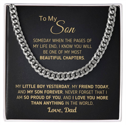 Gift for Son From Dad "Beautiful Chapters" Chain Necklace Jewelry Stainless Steel Two-Toned Gift Box 