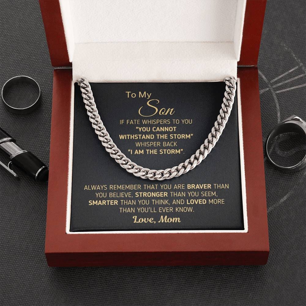 Powerful Gift for Son From Mom "I Am The Storm" Chain Necklace Jewelry 14K Yellow Gold Finish Two-Toned Gift Box 
