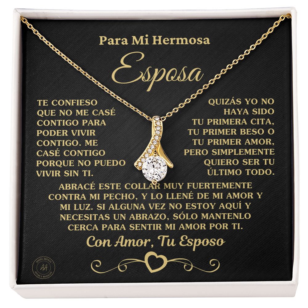 Regalo para Esposa "No Puedo Vivir Sin Ti" Collar de Oro Jewelry Acabado en Oro Amarillo de 18K Caja de Regalo Bicolor 