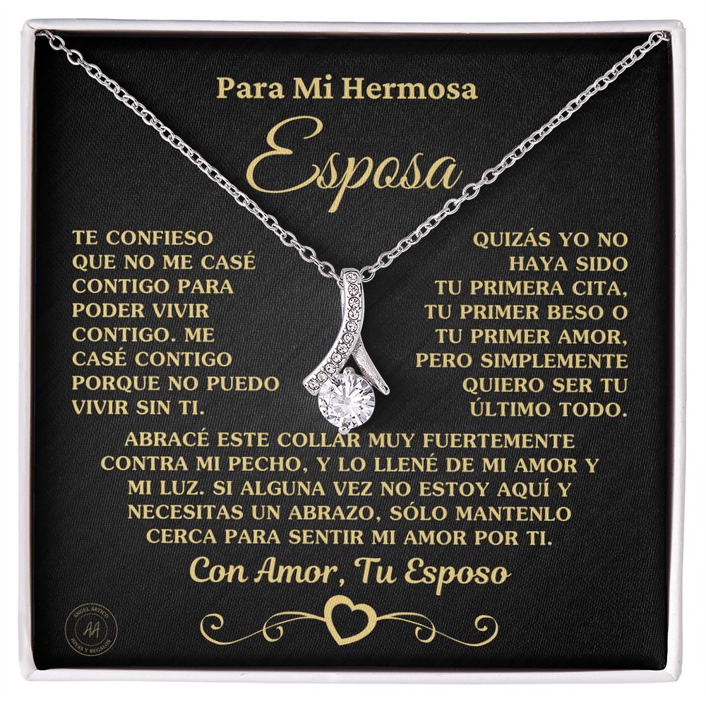 Regalo para Esposa "No Puedo Vivir Sin Ti" Collar de Oro Jewelry Acabado en Oro Blanco de 14K Caja de Regalo Bicolor 