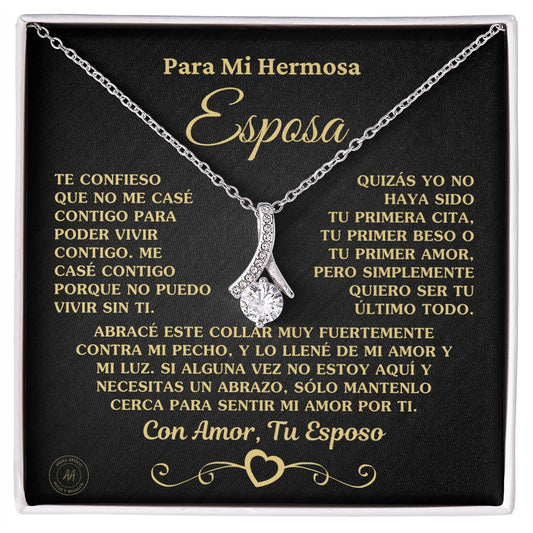 Regalo para Esposa "No Puedo Vivir Sin Ti" Collar de Oro Jewelry Acabado en Oro Blanco de 14K Caja de Regalo Bicolor 