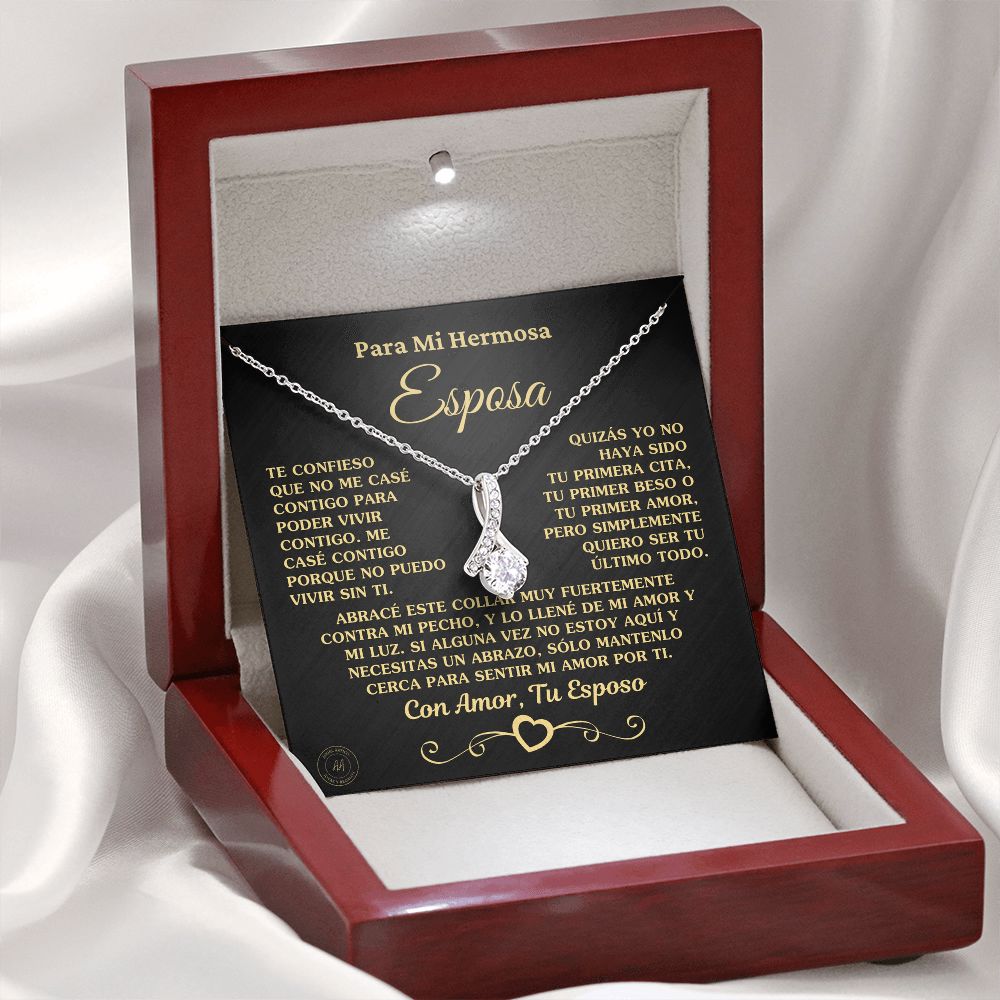 Regalo para Esposa "No Puedo Vivir Sin Ti" Collar de Oro Jewelry Acabado en Oro Blanco de 14K Caja de Caoba (con LED) 