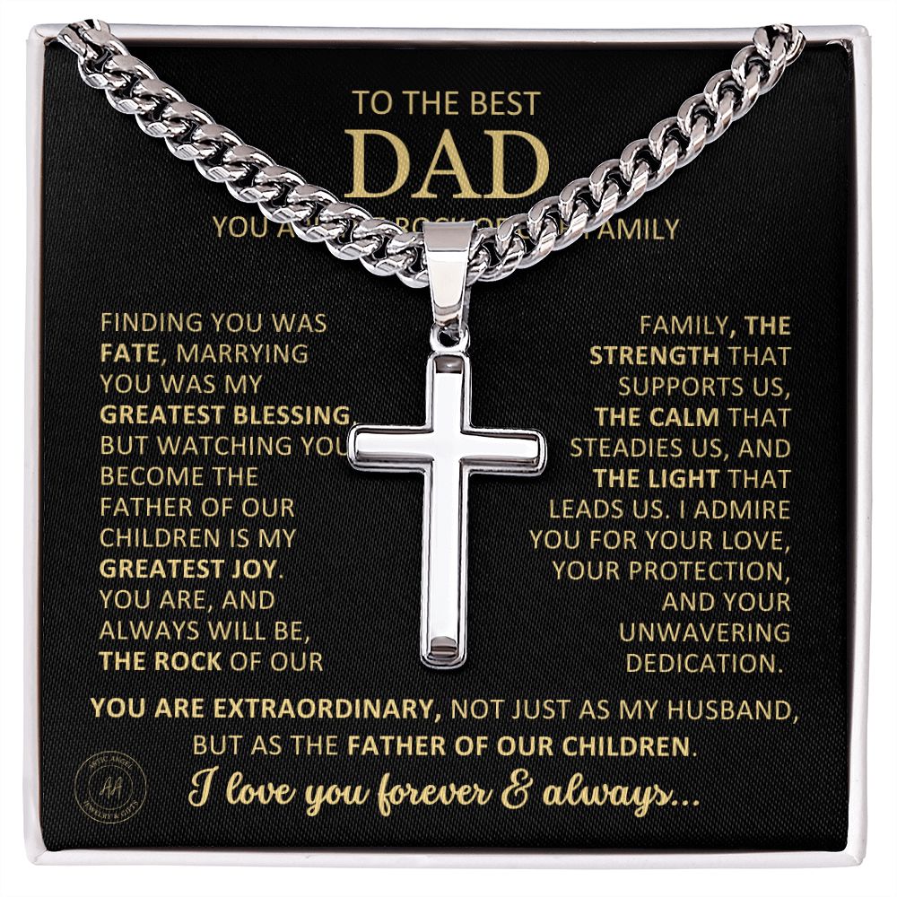 Beautiful Gift for Husband From Wife "Finding You Was Fate" Cross Necklace On Cuban Chain Jewelry Two-Toned Gift Box 