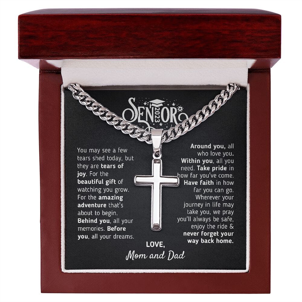Graduation Gift For Son 2023 "The Beautiful Gift" Love, Mom and Dad Cross Necklace Jewelry 