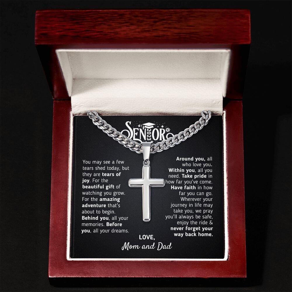 Graduation Gift For Son 2023 "The Beautiful Gift" Love, Mom and Dad Cross Necklace Jewelry 