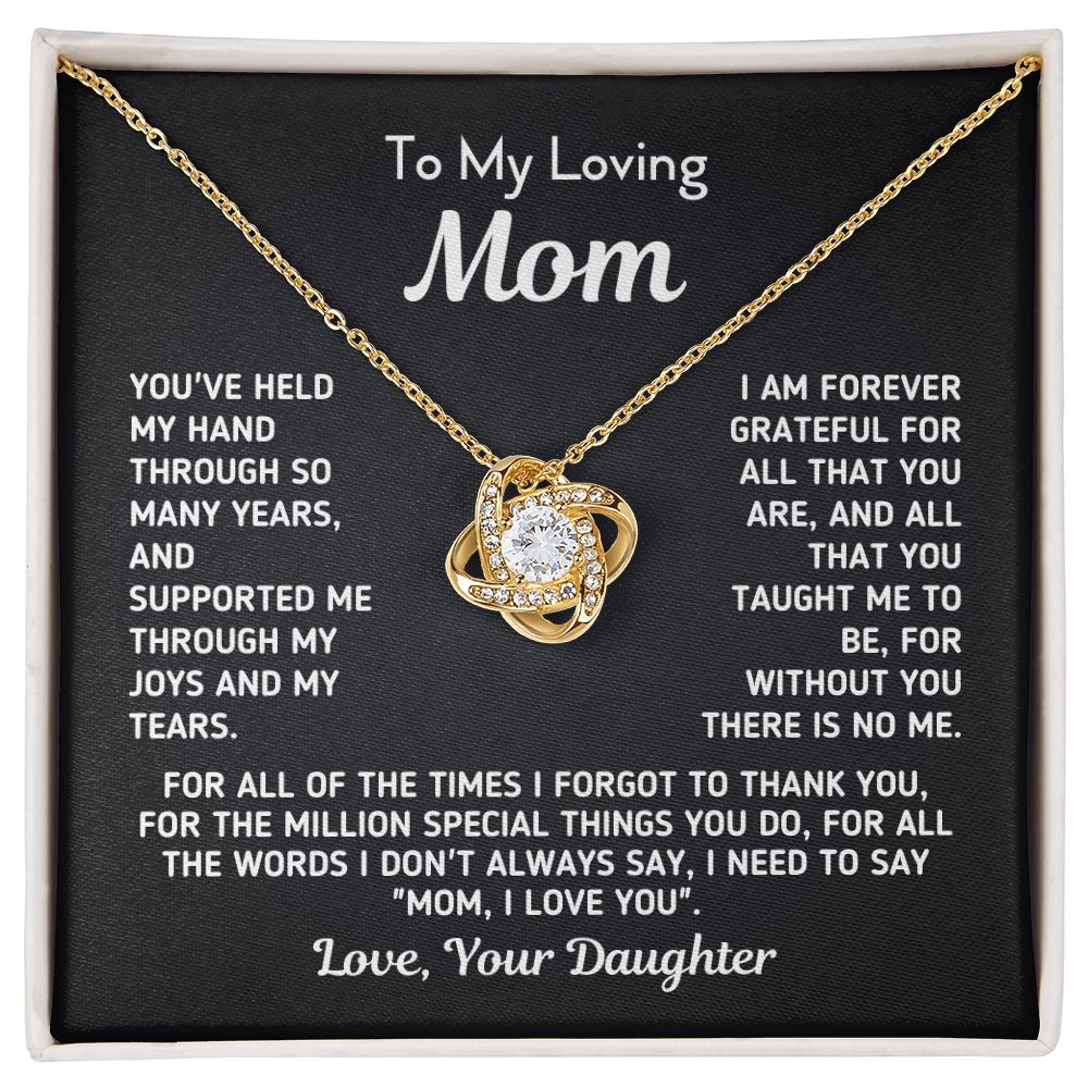 Gift for Mom From Daughter - "Without You There Is No Me" Gold Knot Necklace Jewelry 18K Yellow Gold Finish Two-Toned Gift Box 