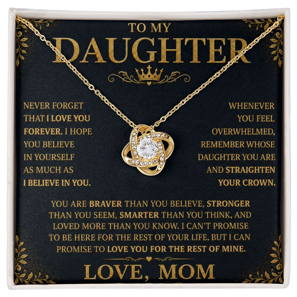 To My Daughter “Straighten Your Crown” Knot Necklace Gift From Mom Jewelry 18K Yellow Gold Finish Two-Toned Gift Box 