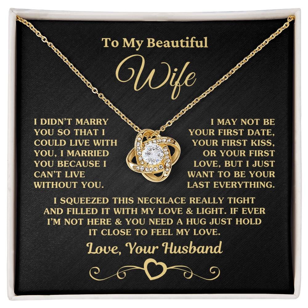 Gift for Wife "I Can't Live Without You" Gold Knot Necklace Jewelry 18K Yellow Gold Finish Two-Toned Gift Box 