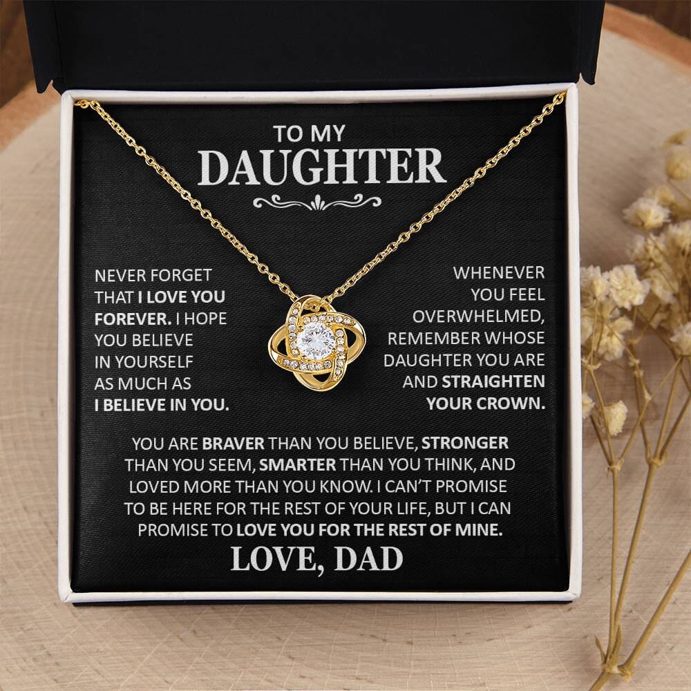 Unique Gift for Daughter From Dad "Never Forget That I Love You" Necklace Jewelry 18K Yellow Gold Finish Two-Toned Gift Box 