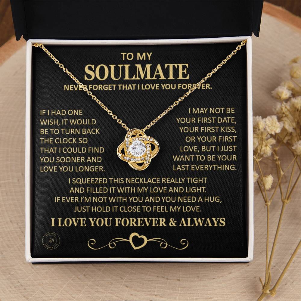 Gift for Soulmate "If I Had One Wish" Gold Knot Necklace Jewelry 18K Yellow Gold Finish Two-Toned Gift Box 