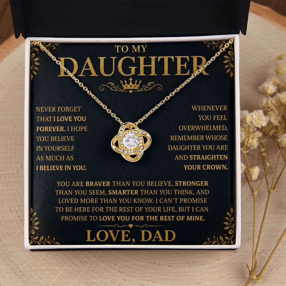 To My Daughter “Straighten Your Crown” Knot Necklace Gift From Dad Jewelry 18K Yellow Gold Finish Two-Toned Gift Box 