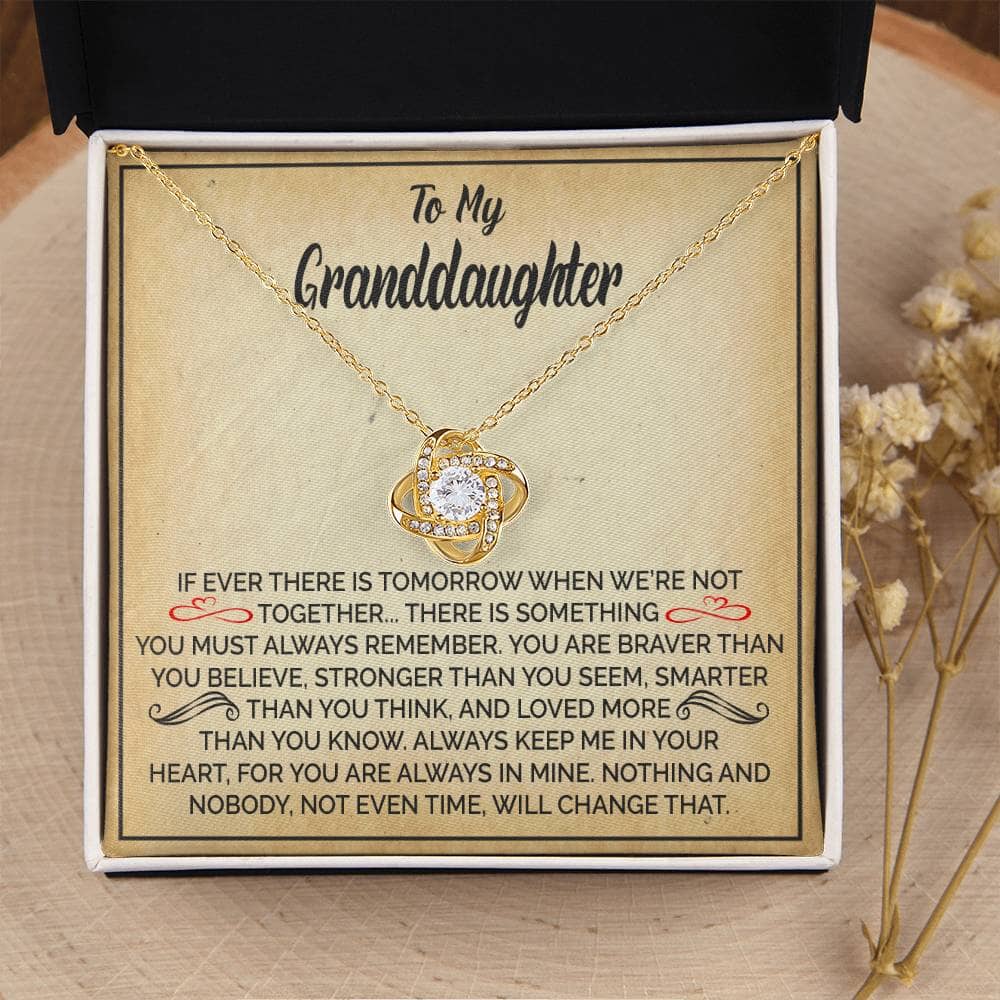Gift For Granddaughter "To My Granddaughter - Always Keep Me In Your Heart" Knot Necklace Jewelry 18K Yellow Gold Finish Two-Toned Gift Box 