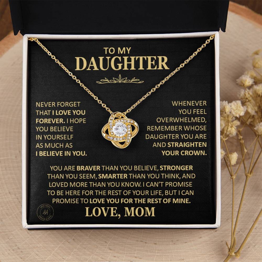 Unique Gift for Daughter From Mom "Never Forget That I Love You" Necklace Jewelry 18K Yellow Gold Finish Two-Toned Gift Box 