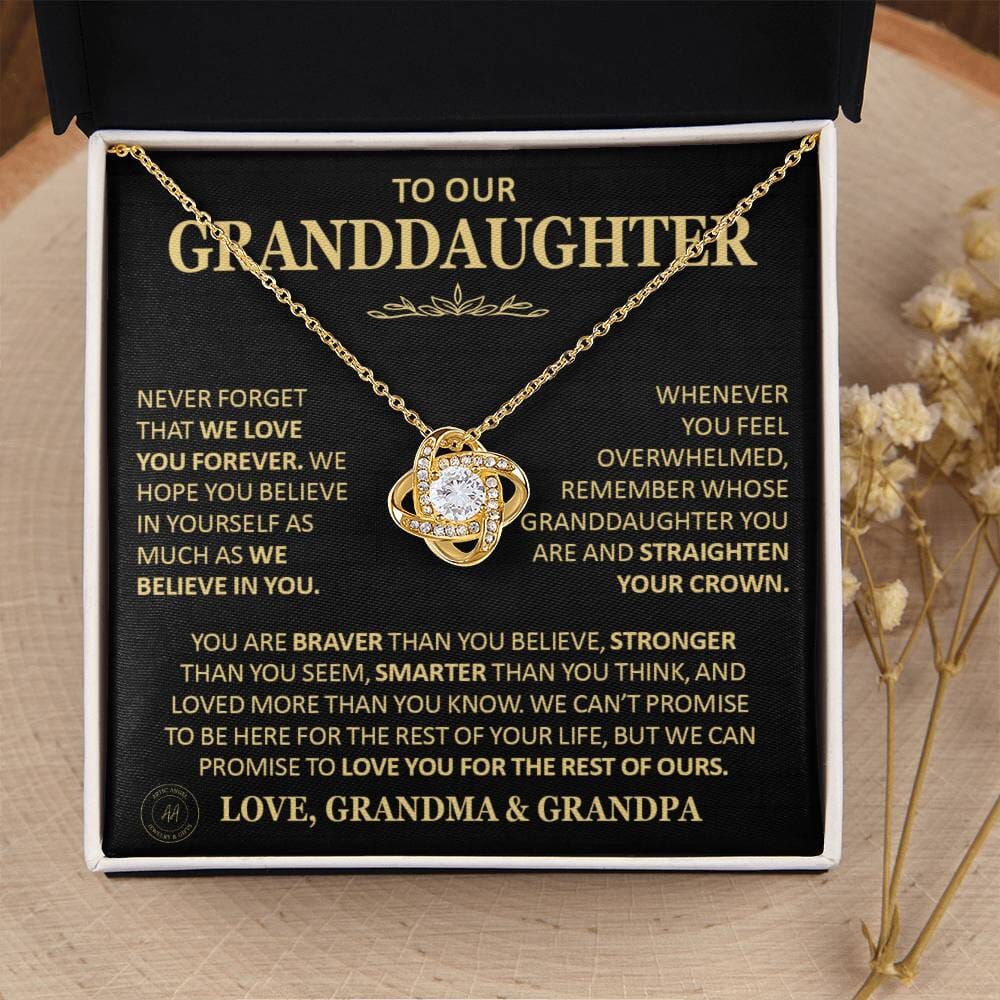 Beautiful Gift for Granddaughter From Grandma and Grandpa "Never Forget That We Love You" Necklace Jewelry 18K Yellow Gold Finish Two-Toned Gift Box 