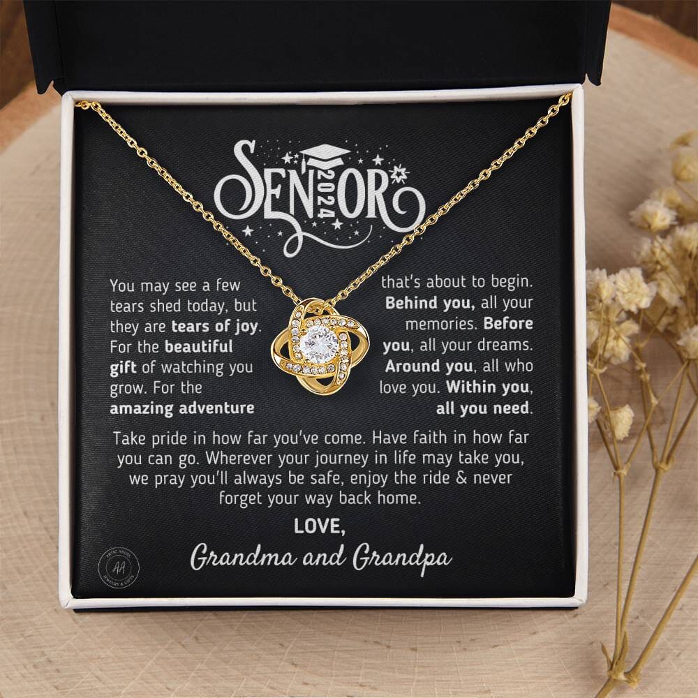 Graduation Gift for Granddaughter 2024 "The Beautiful Gift" Love, Grandma and Grandpa Jewelry 18K Yellow Gold Finish Two-Toned Gift Box 