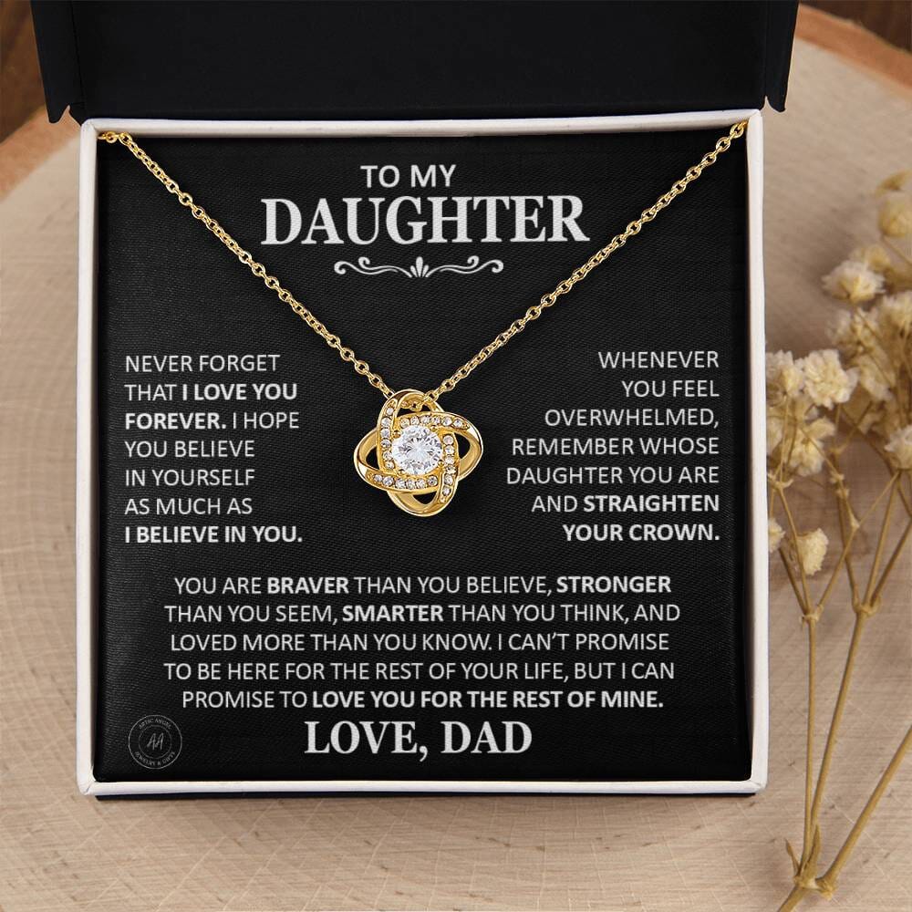 Beautiful Gift for Daughter From Dad "Never Forget That I Love You Forever" Classic Necklace Jewelry 18K Yellow Gold Finish Two-Toned Gift Box 