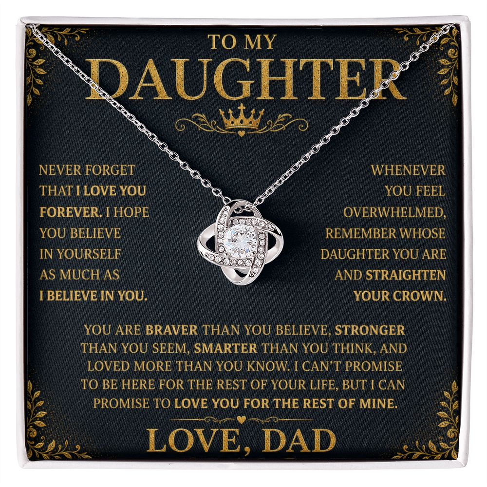 To My Daughter “Straighten Your Crown” Knot Necklace Gift From Dad Jewelry 14K White Gold Finish Two-Toned Gift Box 