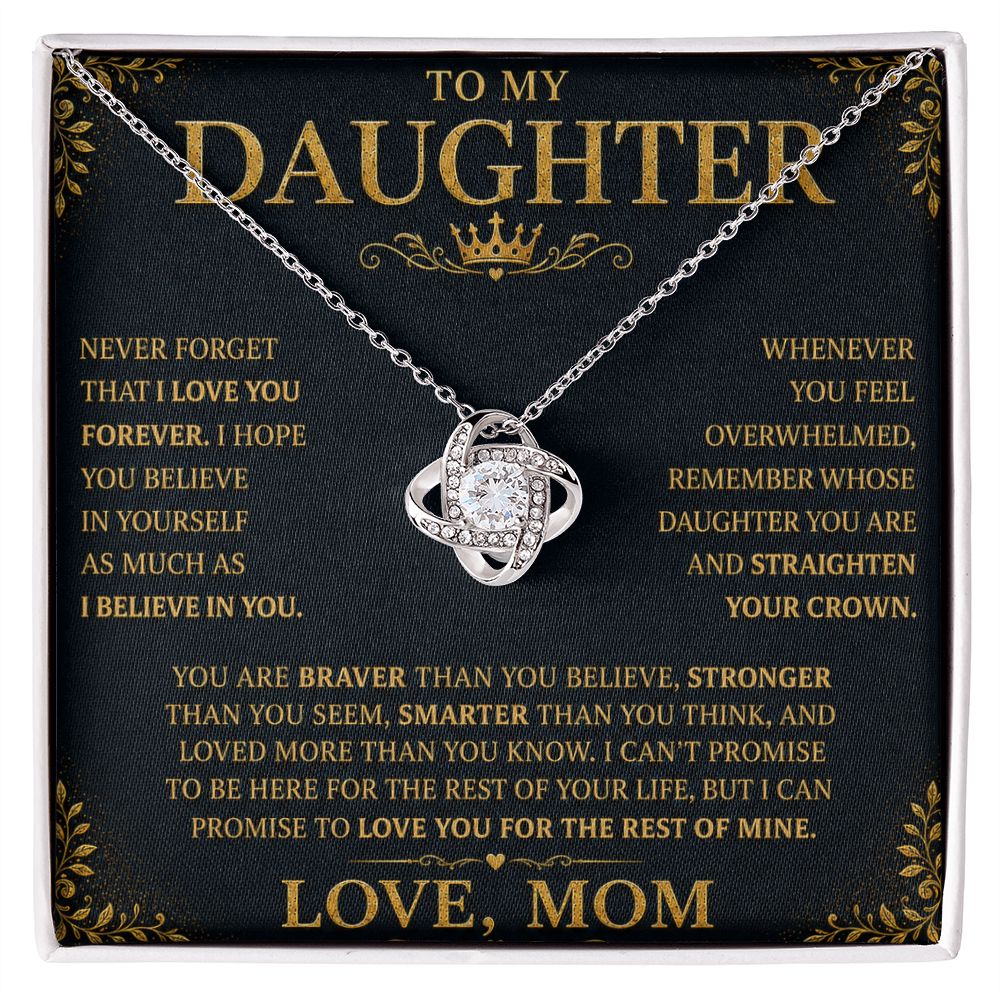 To My Daughter “Straighten Your Crown” Knot Necklace Gift From Mom Jewelry 14K White Gold Finish Two-Toned Gift Box 