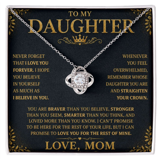 To My Daughter “Straighten Your Crown” Knot Necklace Gift From Mom Jewelry 14K White Gold Finish Two-Toned Gift Box 