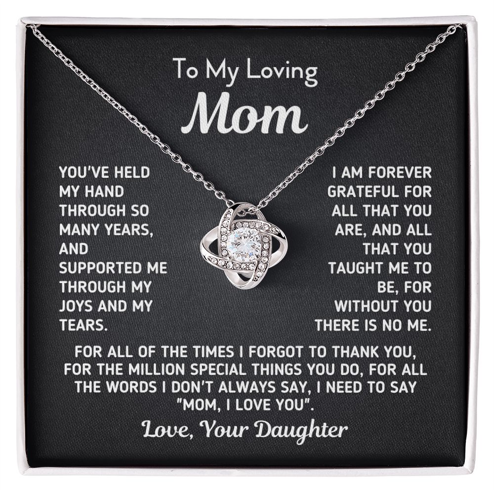 Gift for Mom From Daughter - "Without You There Is No Me" Gold Knot Necklace Jewelry 14K White Gold Finish Two-Toned Gift Box 