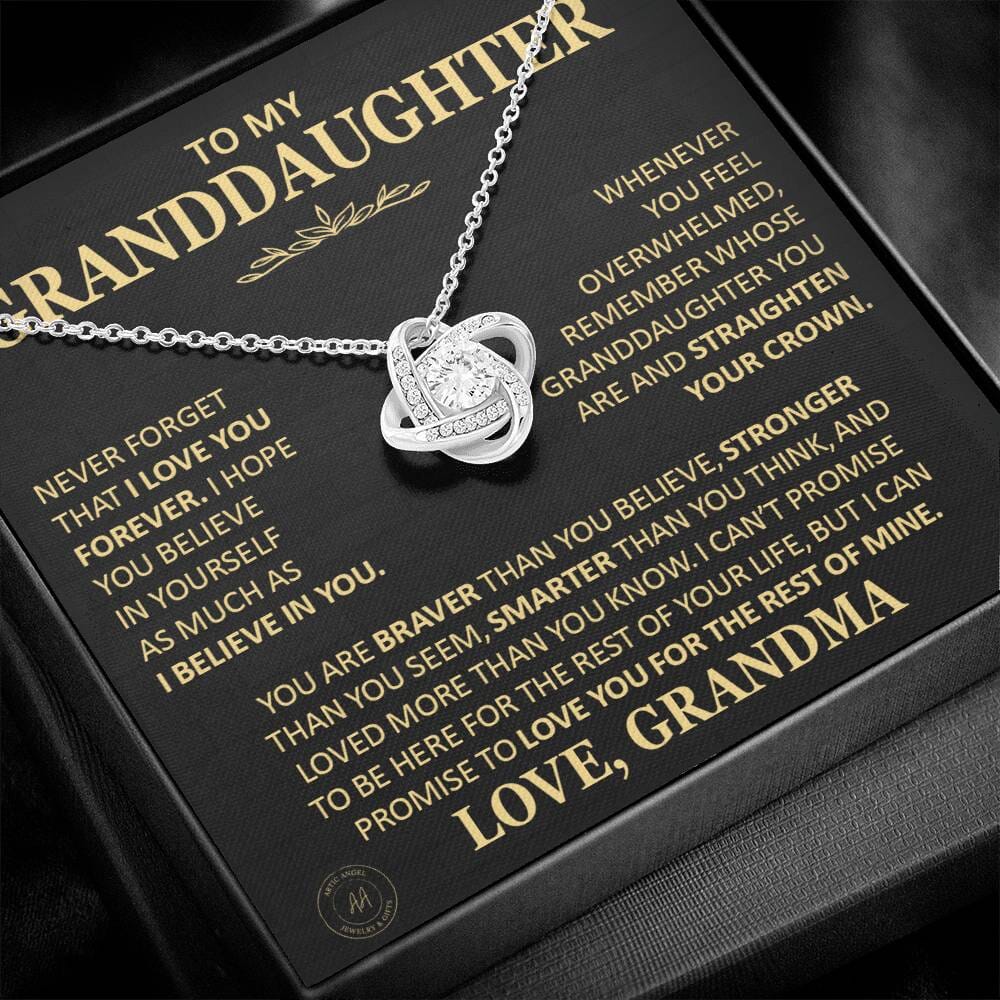 Beautiful Gift for Granddaughter From Grandma "Never Forget That I Love You" Necklace Jewelry 14K White Gold Finish Two-Toned Gift Box 