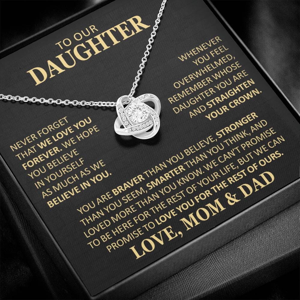 Beautiful Gift for Daughter From Mom and Dad "Never Forget That We Love You" Necklace Jewelry 14K White Gold Finish Two-Toned Gift Box 