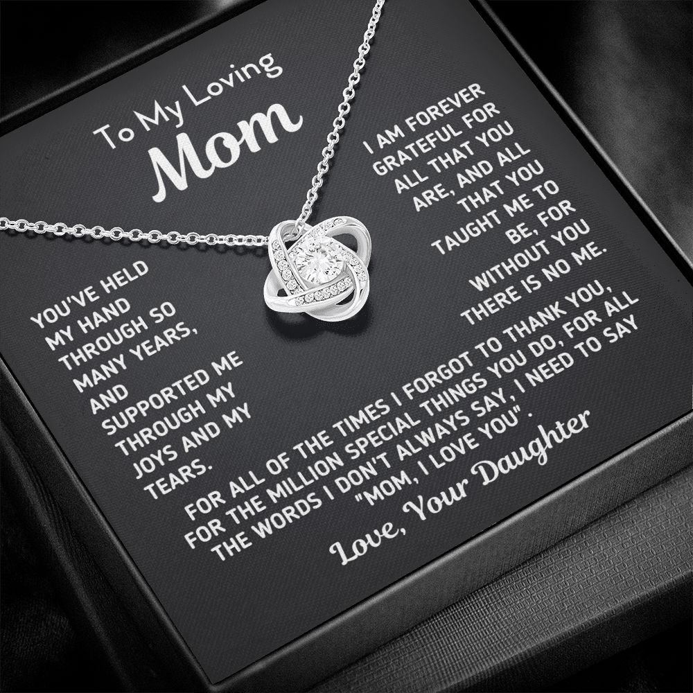 Gift for Mom From Daughter - "Without You There Is No Me" Gold Knot Necklace Jewelry 