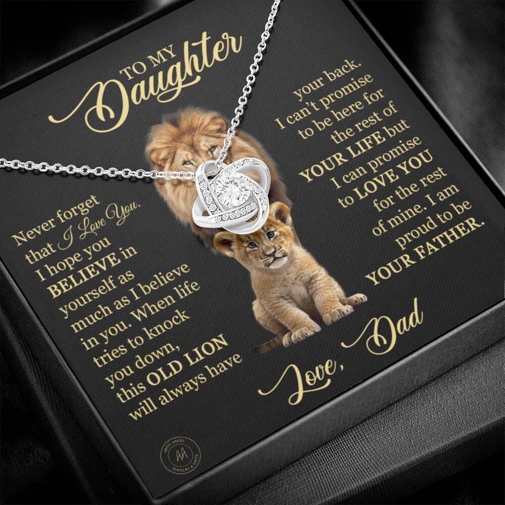 Beautiful Gift for Daughter from Dad "This Old Lion For The Rest Of Mine" Necklace Jewelry 14K White Gold Finish Two-Toned Gift Box 