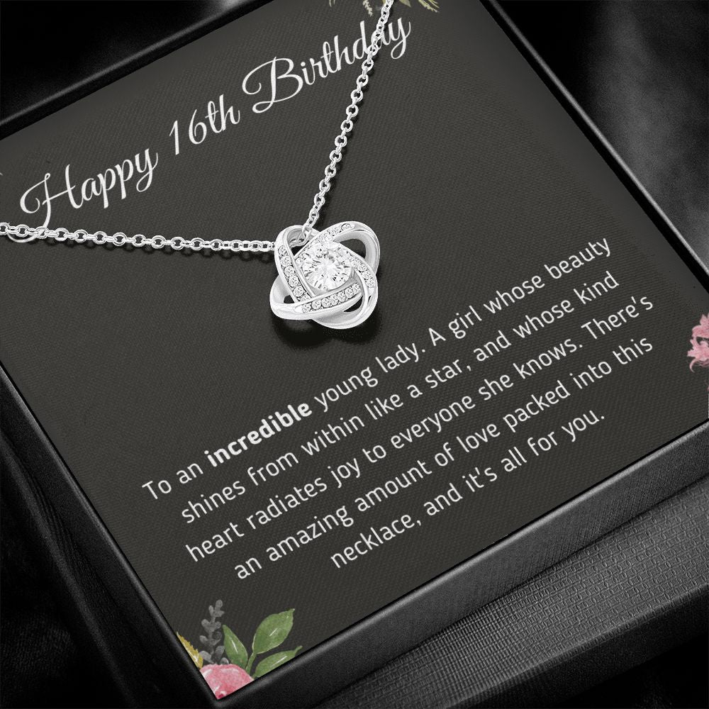 Happy 16th Birthday "Incredible Young Lady" Love Knot Necklace Jewelry 