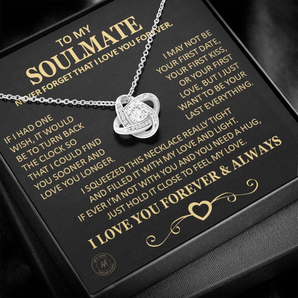 Gift for Soulmate "If I Had One Wish" Gold Knot Necklace Jewelry 14K White Gold Finish Two-Toned Gift Box 